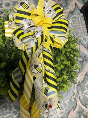 Yellow & Black Bee Ribbon Bow - Decorative Home Party Accent